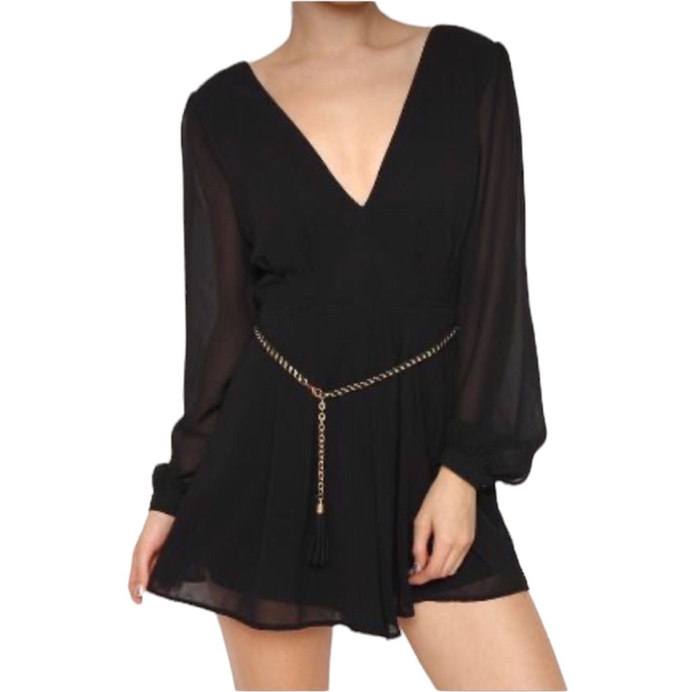 Black Romper & Chain Belt